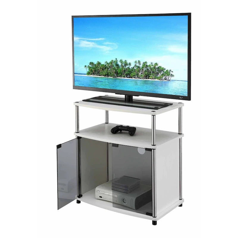 Convenience Concepts Designs2Go 26 inch TV Stand with Black Glass Storage Cabinet and Shelf