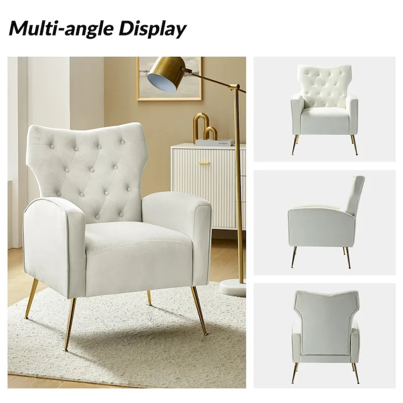 Abadiana Accent Tufted Chair with Metal Base by HULALA HOME