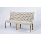 French Tufted Upholstered Dining Banquette Bench (Light Sand Fabric)