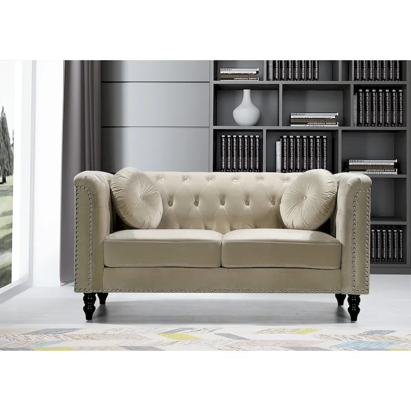 Calvin Classic Velvet Kittleson Nailhead Chesterfield Loveseat