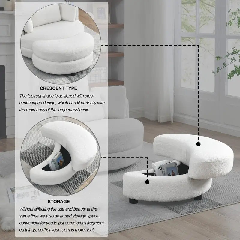 Circle Swivel Chair with Moon Storage Ottoman and 4 Pillows