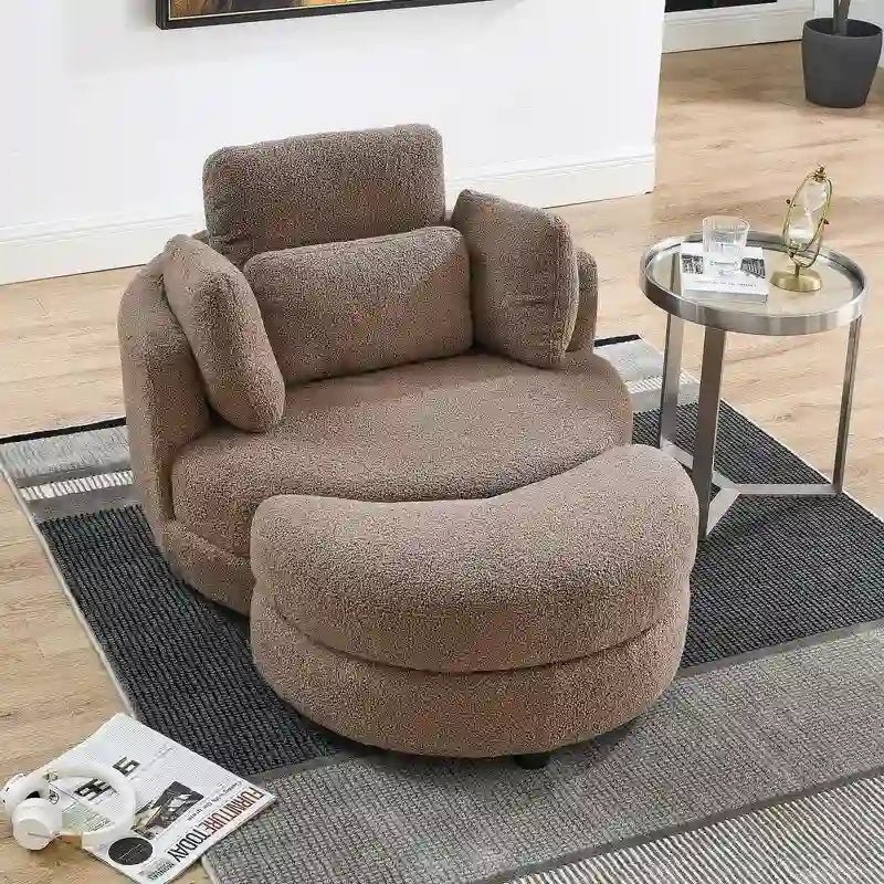Circle Swivel Chair with Moon Storage Ottoman and 4 Pillows