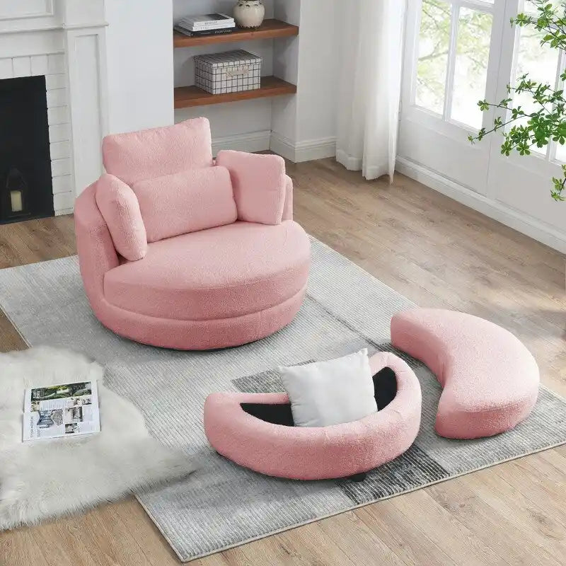 Circle Swivel Chair with Moon Storage Ottoman and 4 Pillows