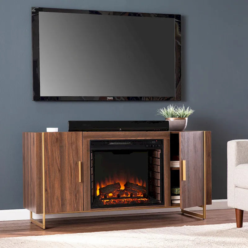 SEI Furniture Danielson Contemporary Brown Wood Electric Fireplace Media TV Stand for TV's up to 52