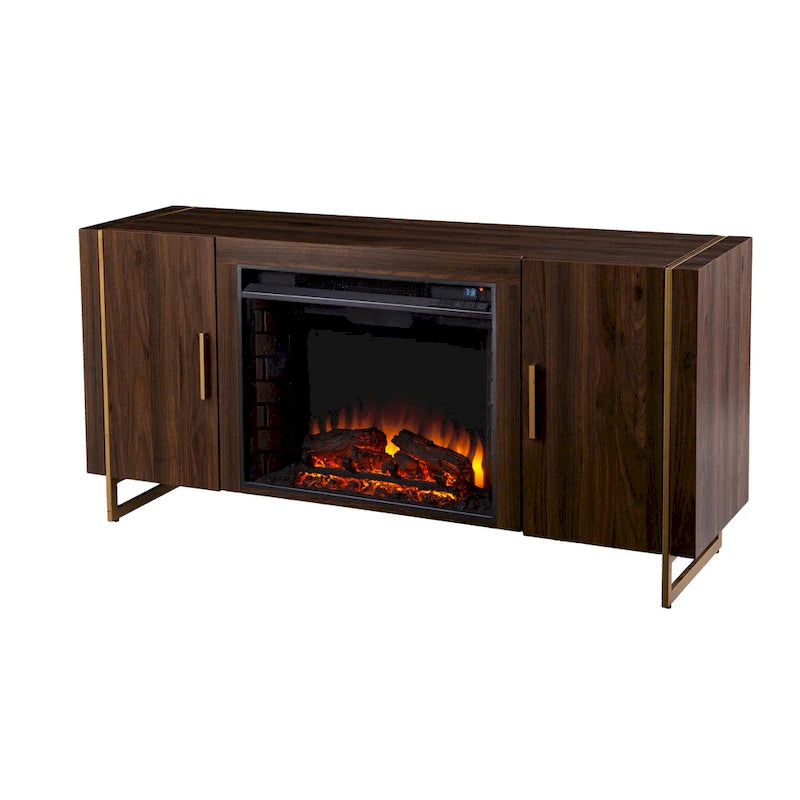 SEI Furniture Danielson Contemporary Brown Wood Electric Fireplace Media TV Stand for TV's up to 52