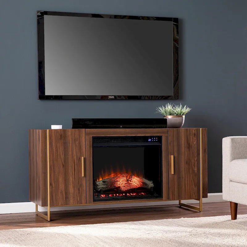 SEI Furniture Danielson Contemporary Brown Wood Electric Fireplace Media TV Stand for TV's up to 52