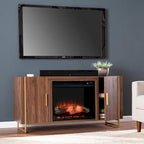 SEI Furniture Danielson Contemporary Brown Wood Electric Fireplace Media TV Stand for TV's up to 52