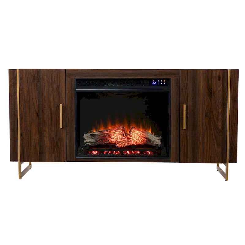 SEI Furniture Danielson Contemporary Brown Wood Electric Fireplace Media TV Stand for TV's up to 52