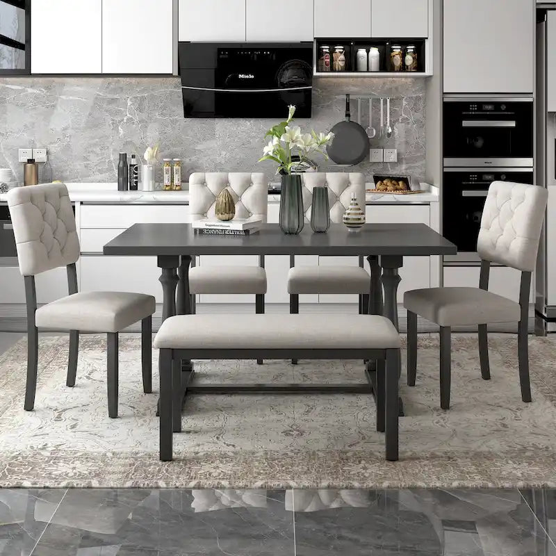 Nestfair 6-Piece Dining Table Set with 4 Chairs and 1 Bench