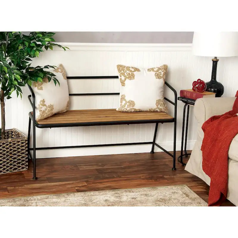 Metal Bench with Wood Seat - Black - Roche River Dcor. - 18Wx45Lx28H