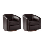 Haley Modern Swivel Barrel Faux Leather Chair with Solid Wood Base Set of 2 by HULALA HOME