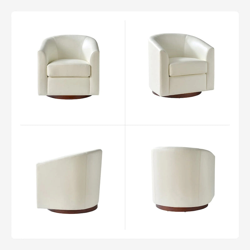 Haley Modern Swivel Barrel Faux Leather Chair with Solid Wood Base Set of 2 by HULALA HOME