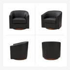 Haley Modern Swivel Barrel Faux Leather Chair with Solid Wood Base Set of 2 by HULALA HOME