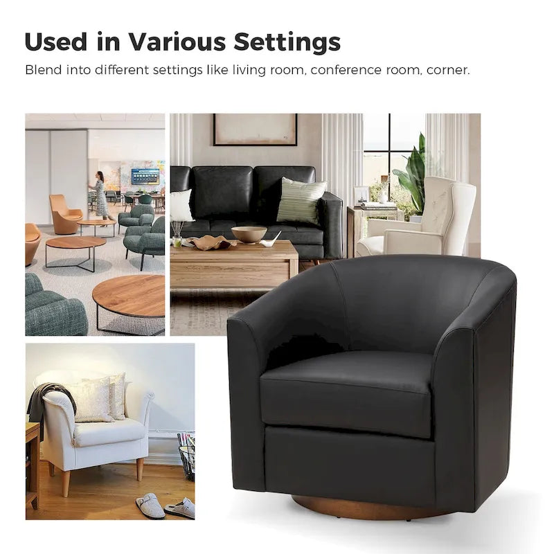 Haley Modern Swivel Barrel Faux Leather Chair with Solid Wood Base Set of 2 by HULALA HOME