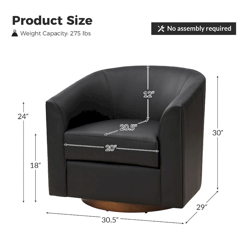 Haley Modern Swivel Barrel Faux Leather Chair with Solid Wood Base Set of 2 by HULALA HOME