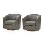 Haley Modern Swivel Barrel Faux Leather Chair with Solid Wood Base Set of 2 by HULALA HOME