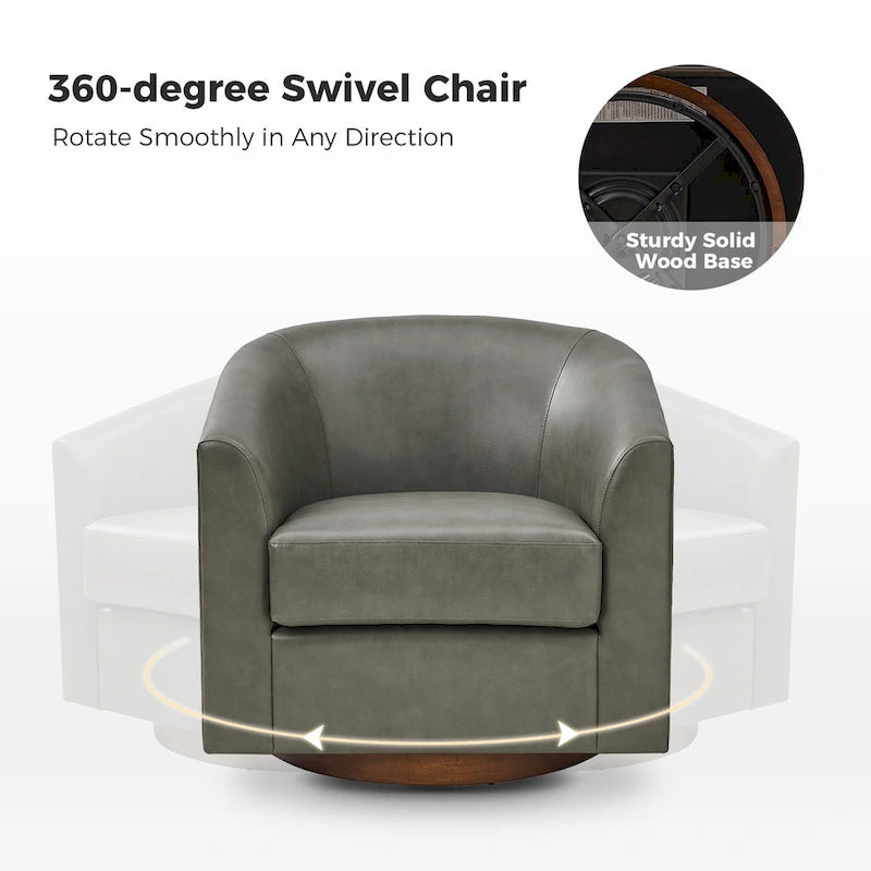 Haley Modern Swivel Barrel Faux Leather Chair with Solid Wood Base Set of 2 by HULALA HOME