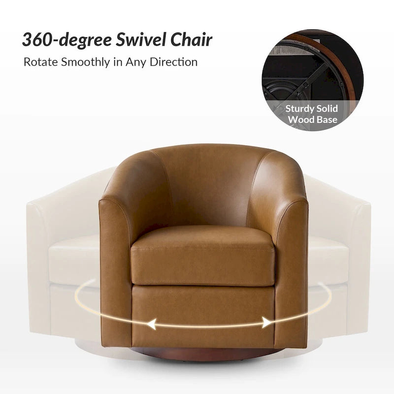 Haley Modern Swivel Barrel Faux Leather Chair with Solid Wood Base Set of 2 by HULALA HOME