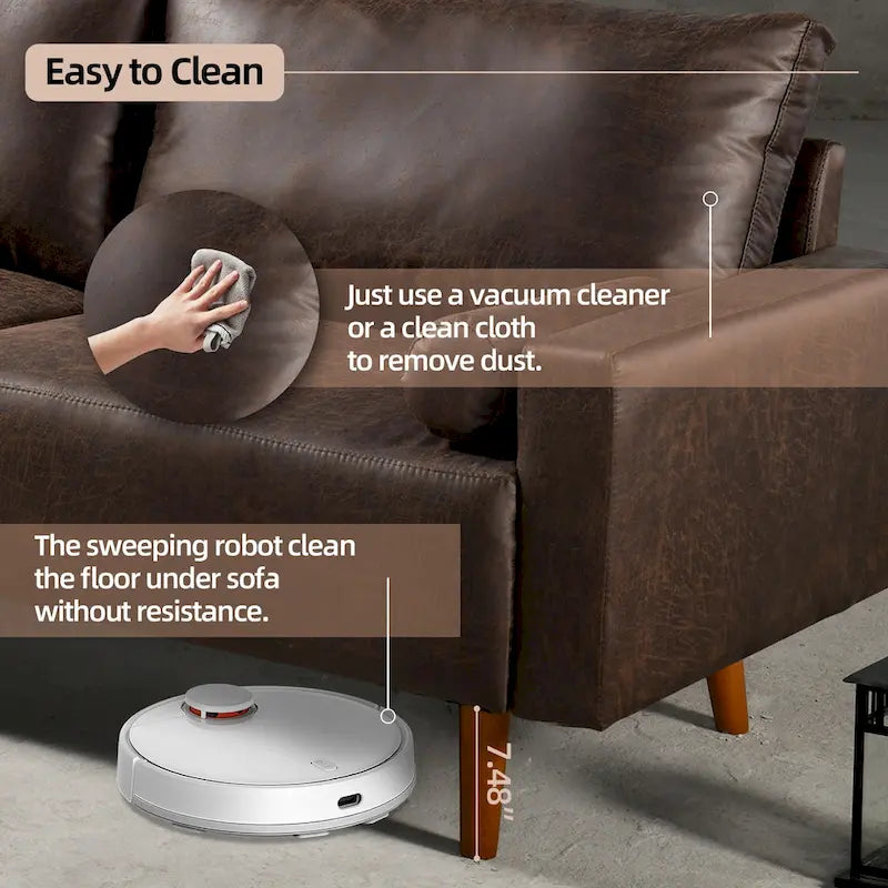 HOOOWOOO Mid-Century Modern Upholstered Sofa Couch with Rolled Pillows