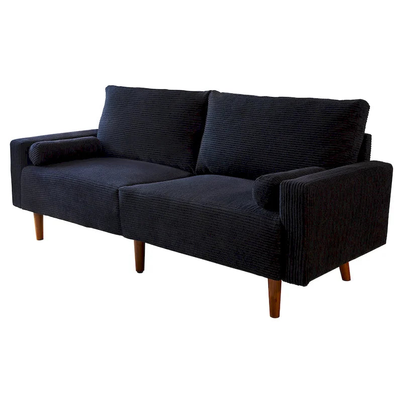 HOOOWOOO Mid-Century Modern Upholstered Sofa Couch with Rolled Pillows