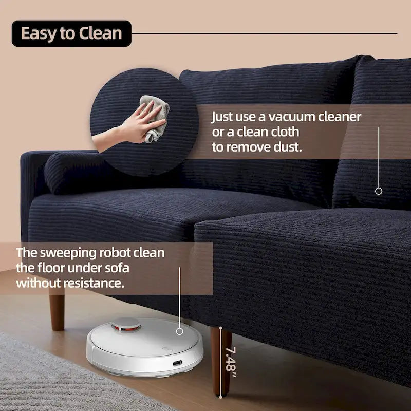 HOOOWOOO Mid-Century Modern Upholstered Sofa Couch with Rolled Pillows