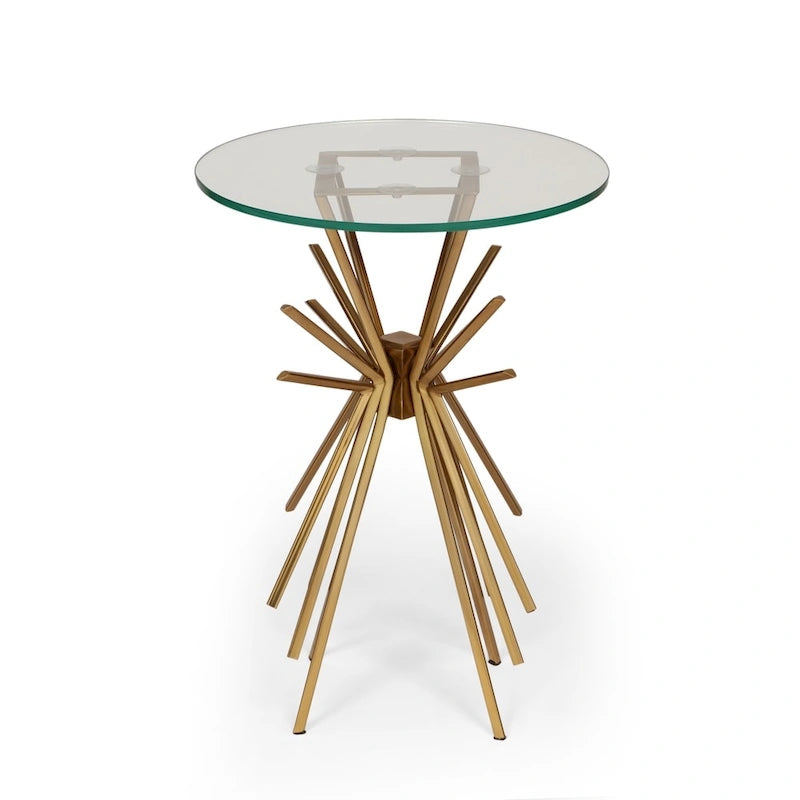 Helios Modern Glam Handcrafted Sunburst Accent Table with Tempered Glass Top by Christopher Knight Home