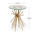 Helios Modern Glam Handcrafted Sunburst Accent Table with Tempered Glass Top by Christopher Knight Home