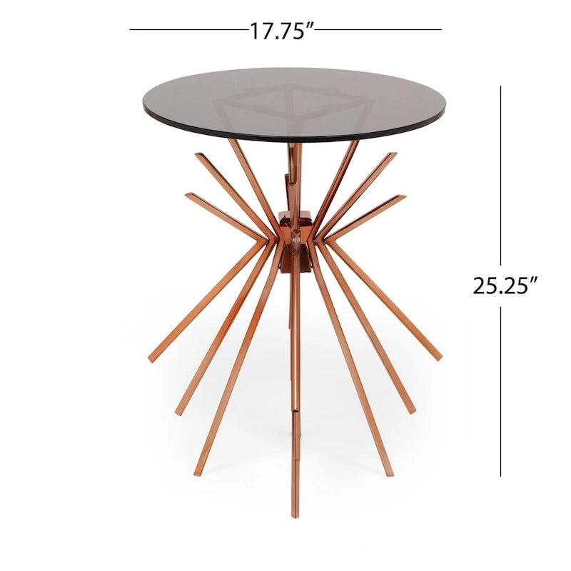 Helios Modern Glam Handcrafted Sunburst Accent Table with Tempered Glass Top by Christopher Knight Home