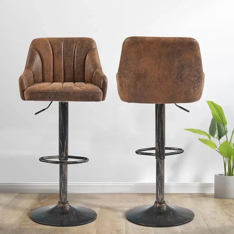 Adjustable Armless Swivel PU Leather Bar Stools Chrome Air Lift Counter Height Stools Set of 4