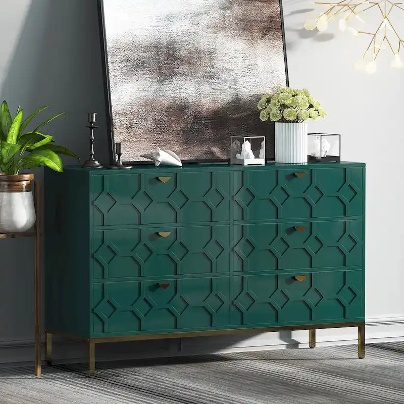 Clihome Wooden Storage 6 Drawer Double Dresser for Bedroom
