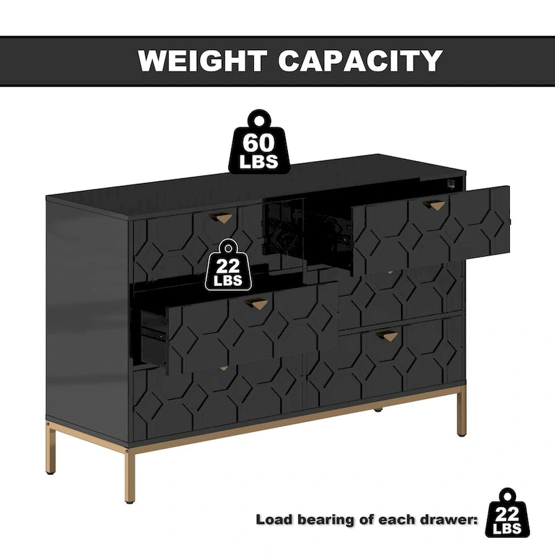 Clihome Wooden Storage 6 Drawer Double Dresser for Bedroom
