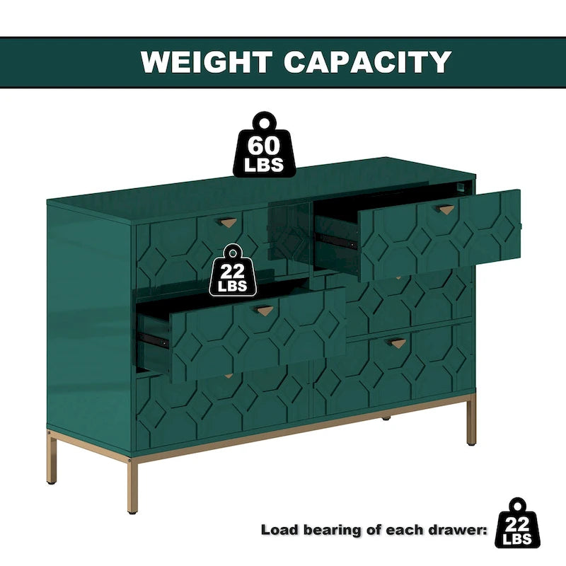 Clihome Wooden Storage 6 Drawer Double Dresser for Bedroom