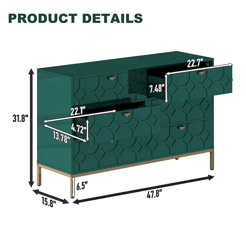 Clihome Wooden Storage 6 Drawer Double Dresser for Bedroom