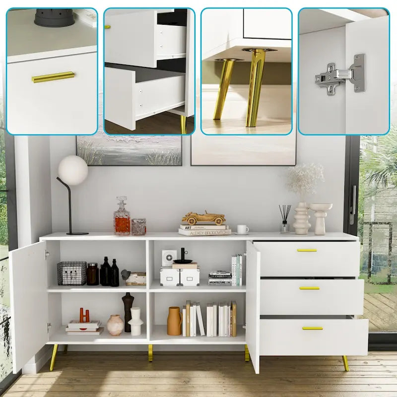 3 Drawer 69 W Chest&Dresser With Metal Handles&Legs