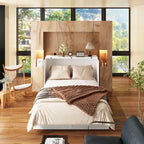 Modern Wood Full Murphy Bed Chest in White Finish Dresser 2-1 Cabinet