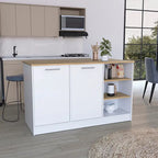 Ginger 59-inch Wide Kitchen Island with 3 Open Shelves and 2 Cabinets
