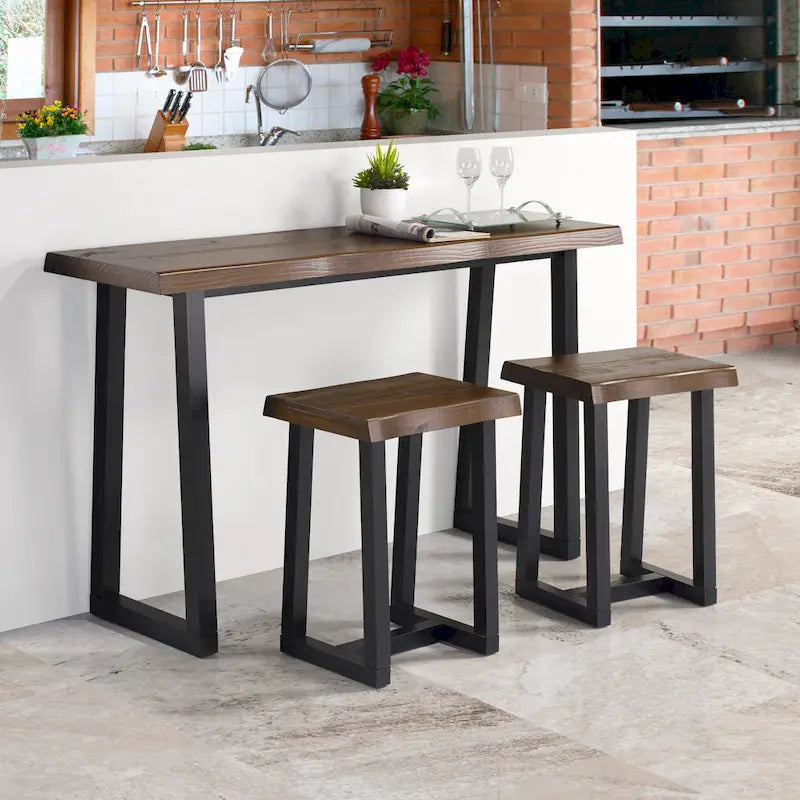 Steve Silver Joliet Live Edge Distressed Cherry and Ebony Console Bar Table