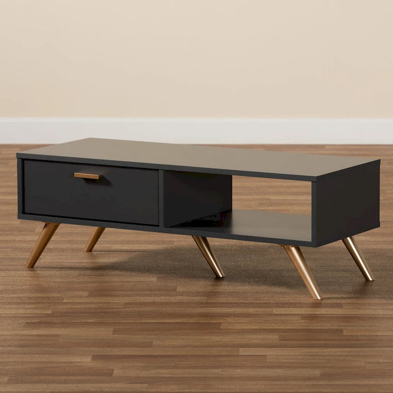 Kelson Modern Dark Grey and Gold Finished Wood Coffee Table