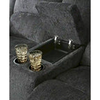 Draycoll Contemporary Double Reclining Loveseat w/Console, Slate - Medium