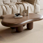 48.4inch Modern Walnut Cloud Shaped Coffee Table, Mid-Century Brown Solid Wood Coffee Table for Livingroom - 48