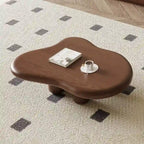 48.4inch Modern Walnut Cloud Shaped Coffee Table, Mid-Century Brown Solid Wood Coffee Table for Livingroom - 48
