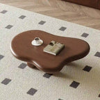 48.4inch Modern Walnut Cloud Shaped Coffee Table, Mid-Century Brown Solid Wood Coffee Table for Livingroom - 48