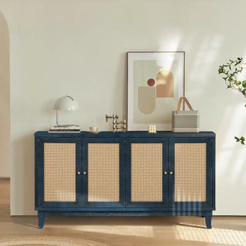Modern Accent Storage Cabinet Sideboard Wooden Cabinet Console Table with 4 Doors and Adjustable Shelves