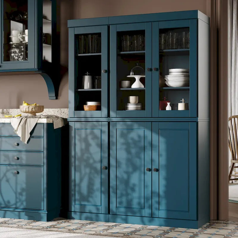 Palace Imports 100% Solid Wood China Pantry with Glass or Solid Wood Doors and 2-Drawers - 48.5 x 71.5