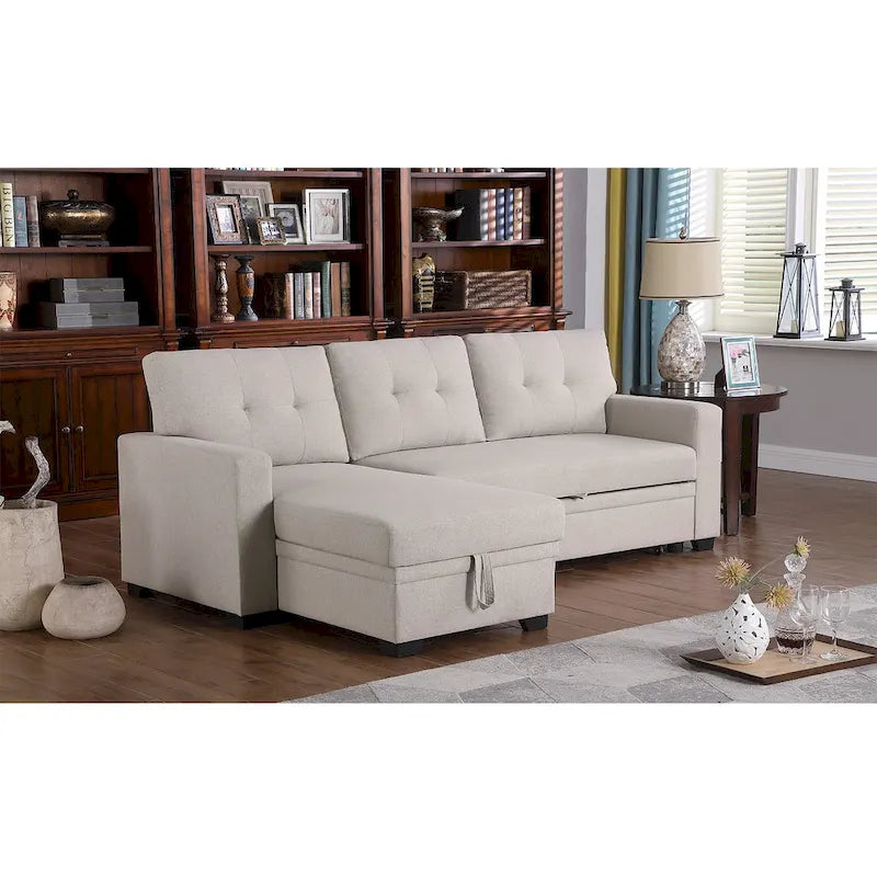Upholstered Pull out Sectional Sofa with Chaise
