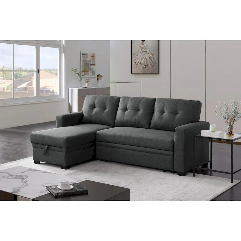 Upholstered Pull out Sectional Sofa with Chaise