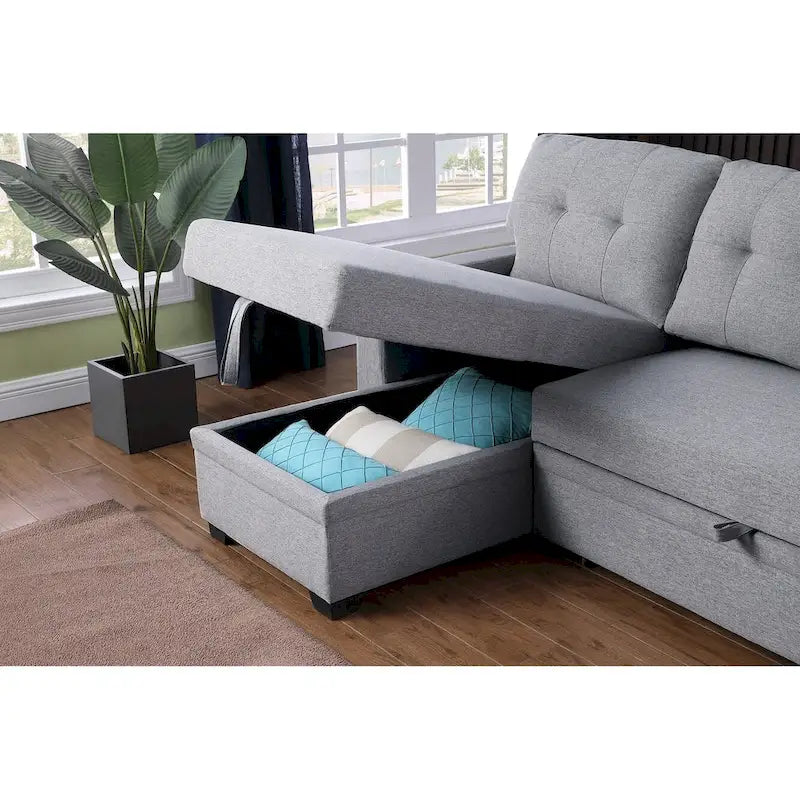 Upholstered Pull out Sectional Sofa with Chaise