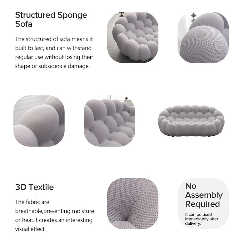 2-Seat Bubble Curved Lazy Sofa Honeycomb Shaped with 3D Textile Fabric for Living Room Salon Apartment