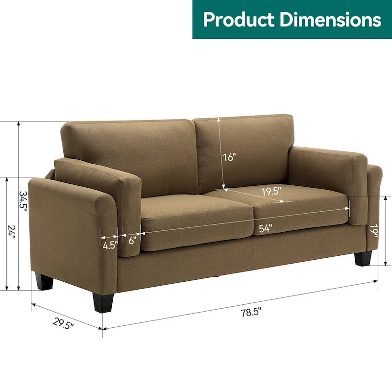 Morden Fort Modern Double Arm Sofa,Deep Seat Couch,Pillowed Back Cushions,Durable Upholstered Fabric