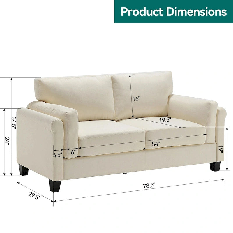 Morden Fort Modern Double Arm Sofa,Deep Seat Couch,Pillowed Back Cushions,Durable Upholstered Fabric